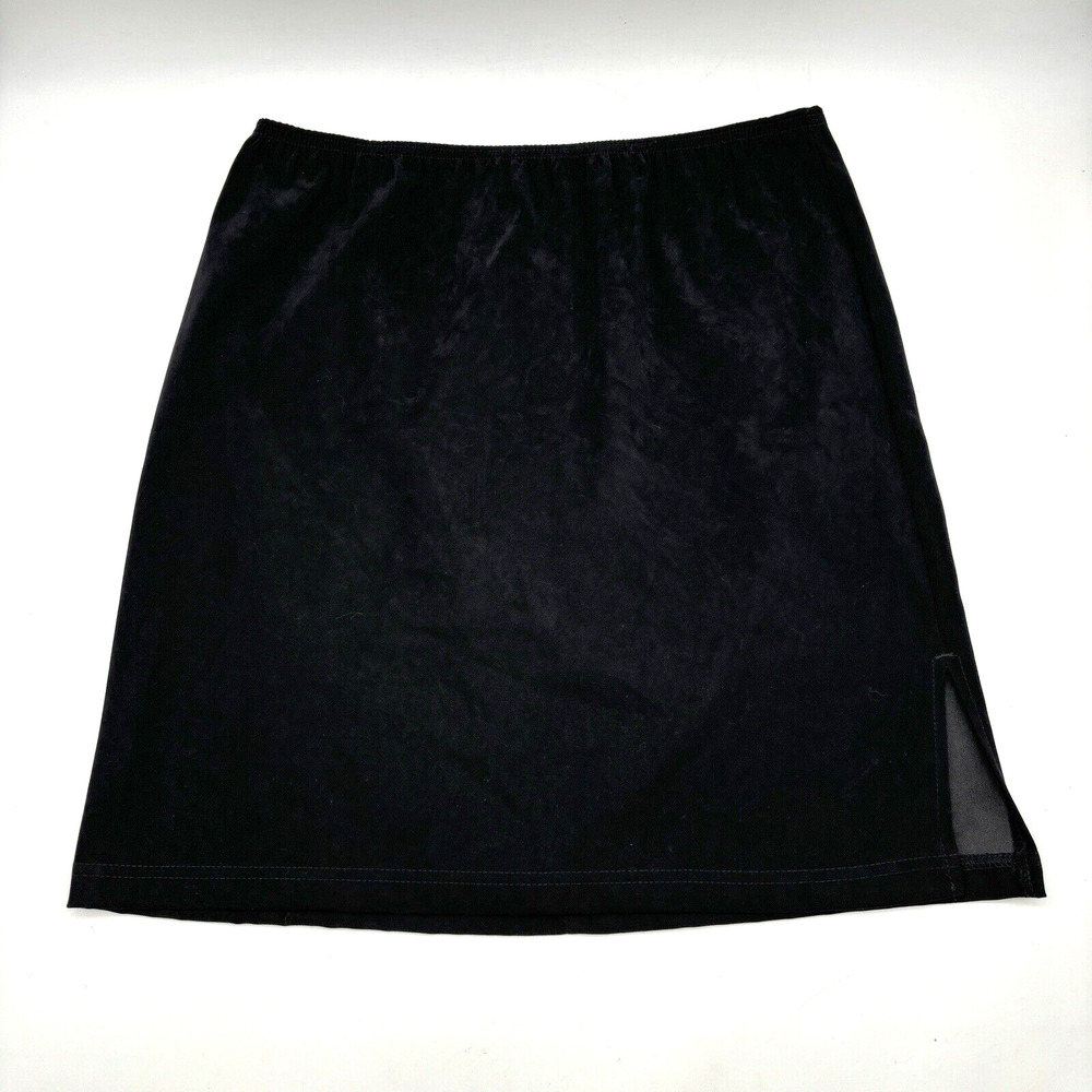80s Vintage Studio Black Polyester Knit Elastic Waist A-Line Skirt L 30x20"